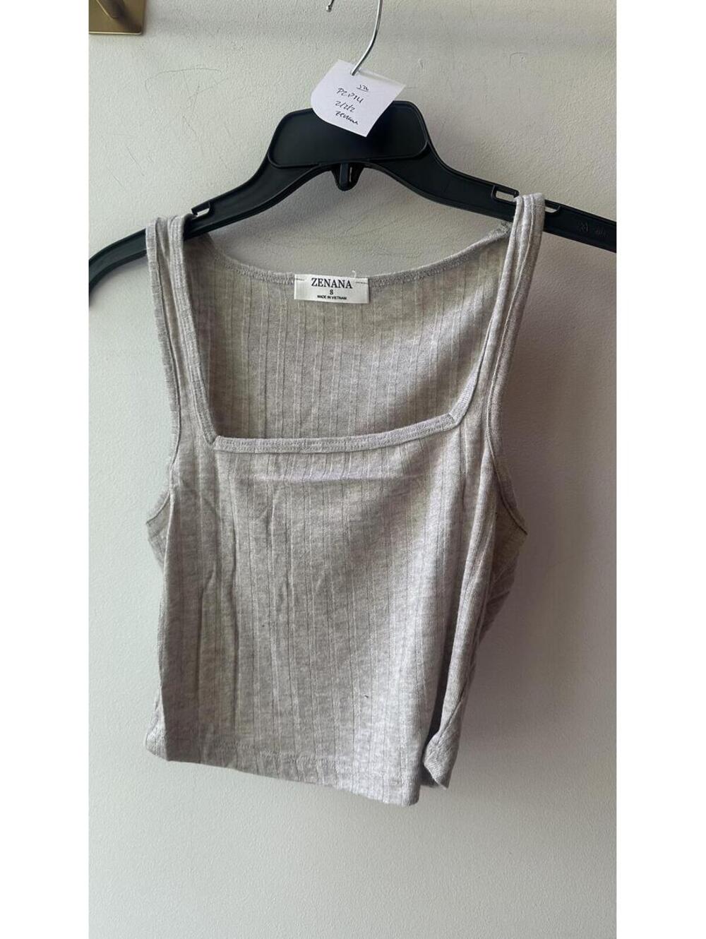 Zenana Taupe Ribbed Square Neck Tank Top 14” PTP Size S